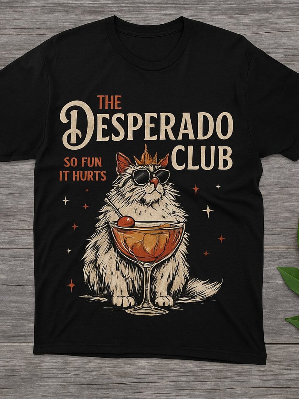 Desperado Club Cat T-Shirt, Funny Retro Cat Graphic Tee, Vintage Cocktail Shirt
